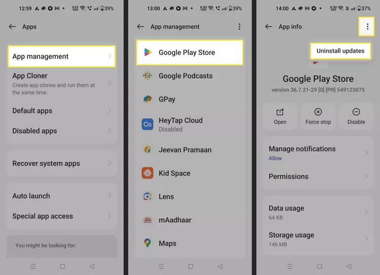 Uninstall Google Play Store Updates